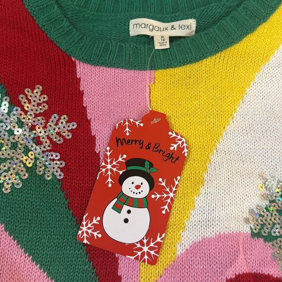 Margaux And Lexi Kids' Sequin Unicorn Holiday Sweater In Candy Stripes - Picture 7 of 7